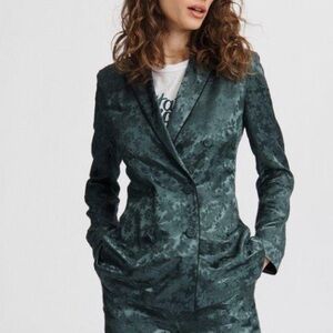 rag & bone Jarvis Floral jacquard satin blazer jacket | forest grey | Sz 8